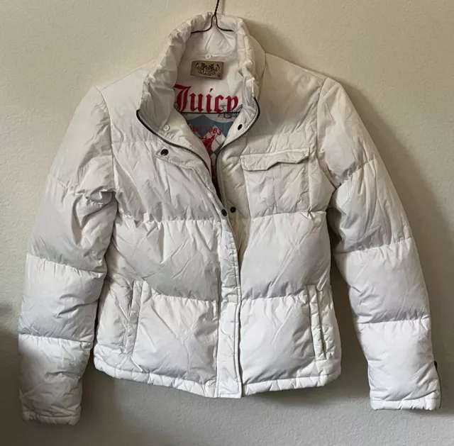 Juicy Couture White “ Snow Angel “ Full Zip Puffer Down Fill Coat Jacket Medium