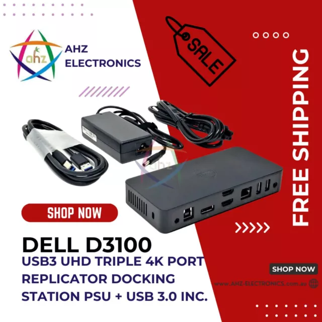 Dell D3100 USB3 UHD Triple 4K Port Replicator Dock Docking Station HDMI *INC PSU