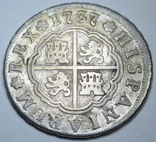 1737 Spanish Silver 2 Reales Genuine 1700's Colonial Cross Pirate Treasure Coin