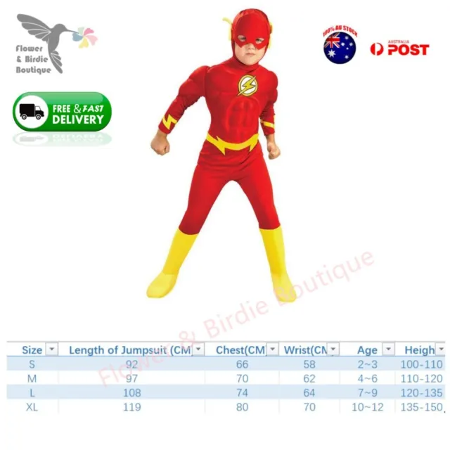 The Flash Kids Costume Muscle Chest Justice League Superhero Party Dress Suit