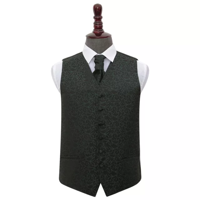 DQT Swirl Patterned Black & Green Mens Wedding Waistcoat & Cravat Set