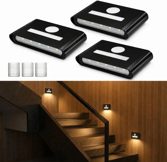 MOTION SENSOR NIGHT Light 3 Pack USB-C Rechargeable LED Stair Wall Lamp ...