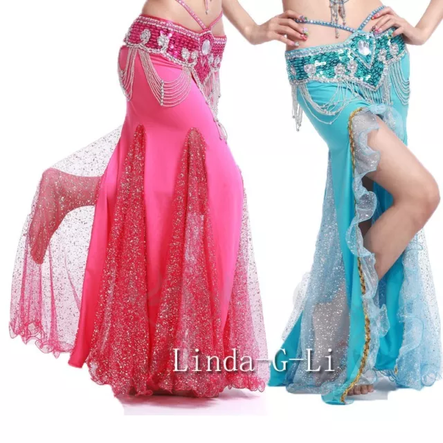 New One side slit with Gold sequins Long Belly Dance Skirt  7 Colors choices 1/1