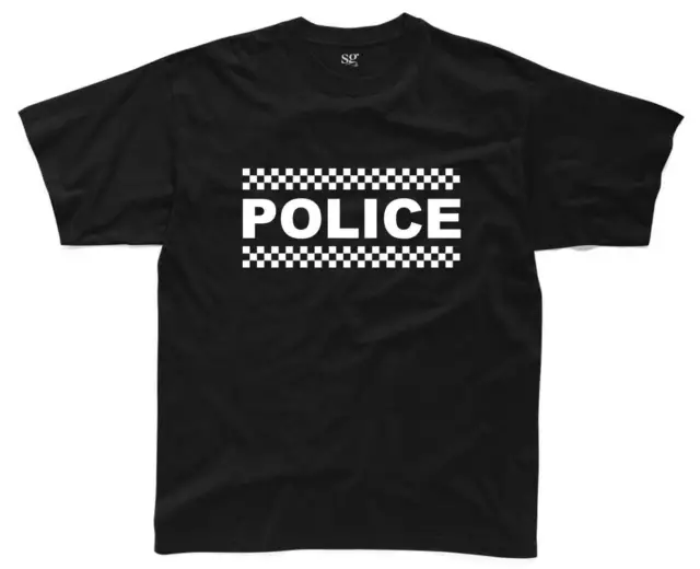 POLICE Mens T-Shirt S-3XL Black Funny Printed Fancy Dress Costume Joke Top