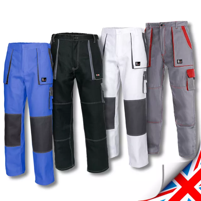 Men Work Trousers Pants Painters Decorators White Black Blue 100% Cotton Lux