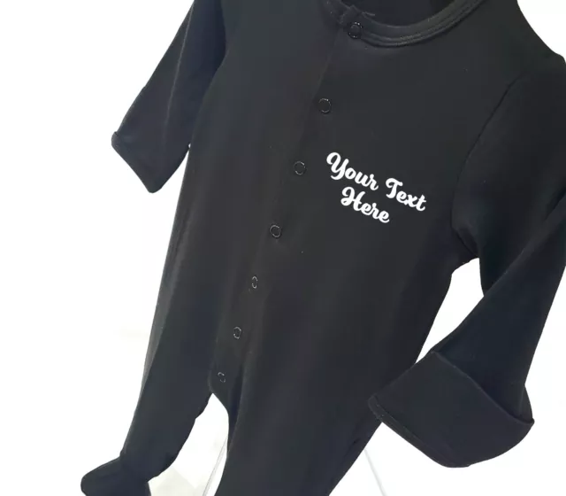 Baby schwarz Babygrow Body Schlafanzug personalisieren Text hinzufügen Premium Designer UK