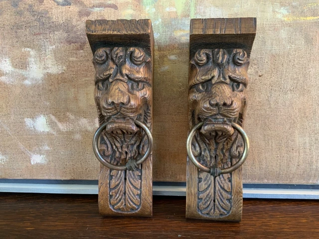 Pair French Victorian Carved Lion’s Heads Architectural Fragments