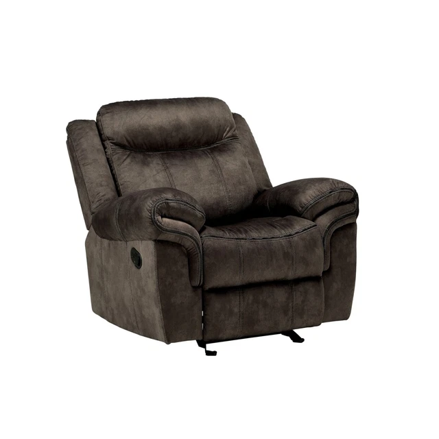 Fabric Upholstered Metal Reclining Club Chair With Center Console, Gray- Saltoro