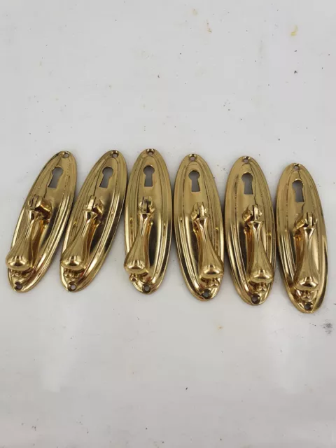 6 polished  old style pulls handles heavy brass vintage cupboard key hole 4"
