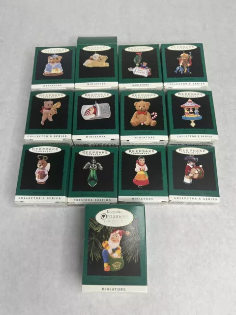 Lot Of 13 Hallmark Miniature Mini Ornaments 1996 Christmas Elf Angel Bear