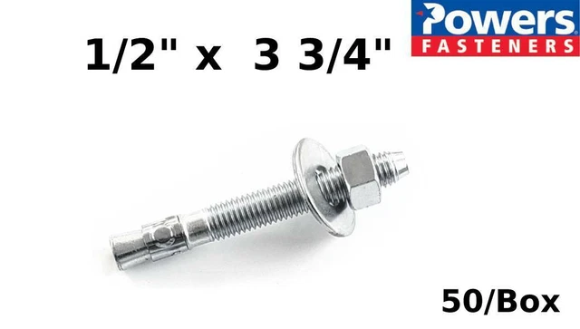 ( QTY 50 ) 1/2 x 3 3/4 Concrete Wedge Anchors Bolts Power-Stud Zinc Plated