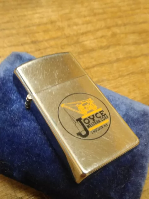 Vtg 1957 Zippo Slim Joyce Western Co Polished Chrome Cigarette Lighter Very Good