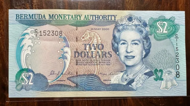 Bermuda Monetary Authority Two $2 Dollar Banknote Bill 2000 UNC