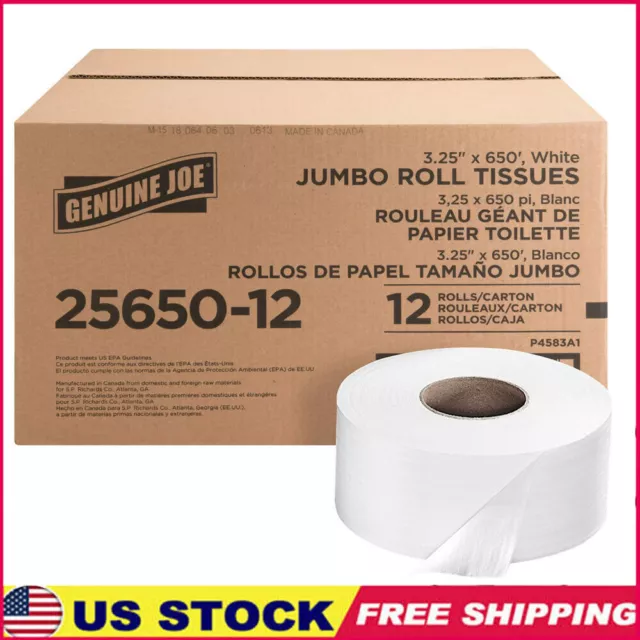 2-Ply Jumbo Roll Dispenser Bath Tissue Non-Perforated 3.15 In X 650 Ft 12 Pack