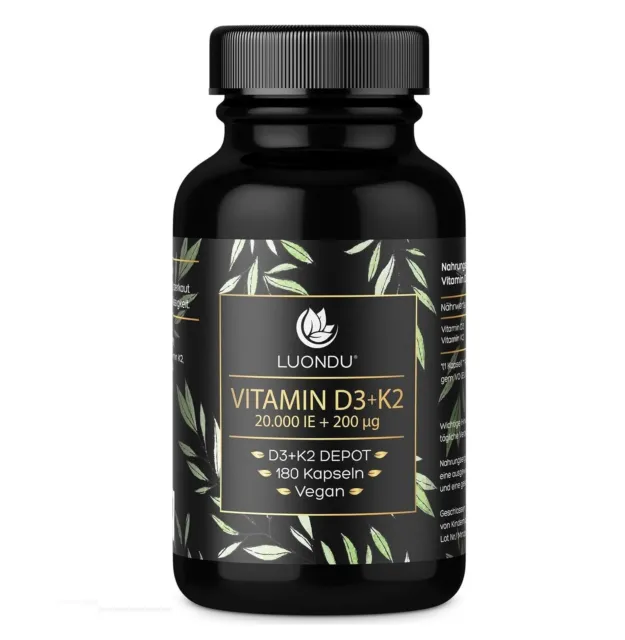 Vitamin D3 20.000 I.E. + Vitamin K2 200mcg - 180 Tabletten (V) Natürliches MK-7