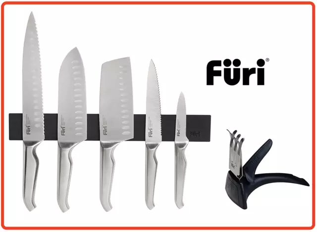 Furi Pro 7 Piece Magnetic Wall Stainless Steel Knife Rack Set Diamond Sharpener