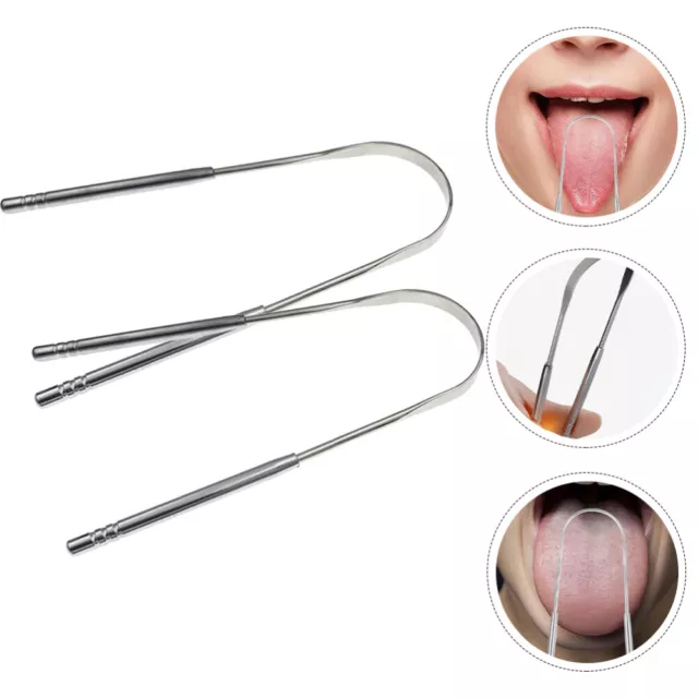 2Pcs Stainless Steel Oral Tung Scraper Silver