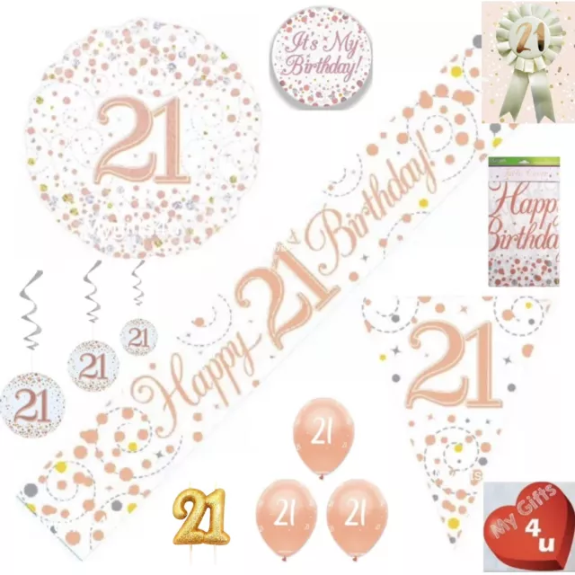 White Rose Gold 21st & Happy Birthday Party Decorations Buntings Balloons Banner