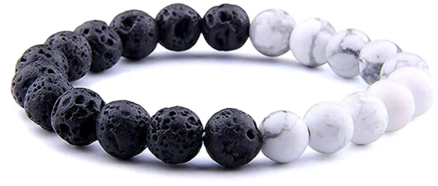 100% Natural Lava & Howlite Gemstones Bracelet 8mm Round Beads Wholesale Lot