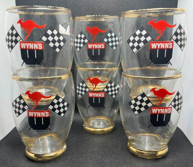 1960S VINTAGE AUSTRALIAN Wynns Glass Set - Racing Kangaroo - Holden ...