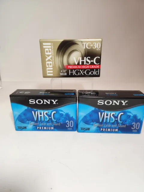 Lot Of 3 Sony Premium VHS-C 30 min SP or 30  EP Camcorder Blank Tape NEW Maxell