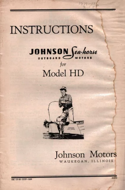 Vintage 1948-49 Johnson  Sea-Horse Model  HD Catalog Outboard Motor Boat