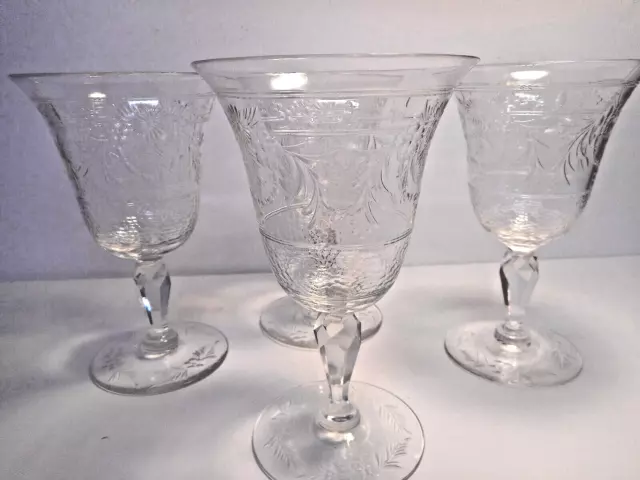 Vintage Hawkes Crystal Cut Etch Water Wine Stem Goblet Glasses Set 4 Signed 189 99 Picclick