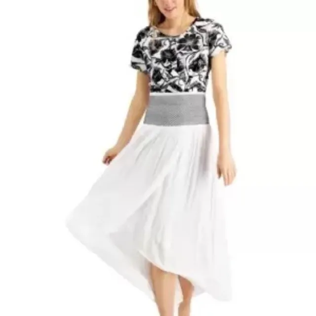 INC International Concepts Smocked-Waist Tulip-Hem Skirt In White Size XL NWT