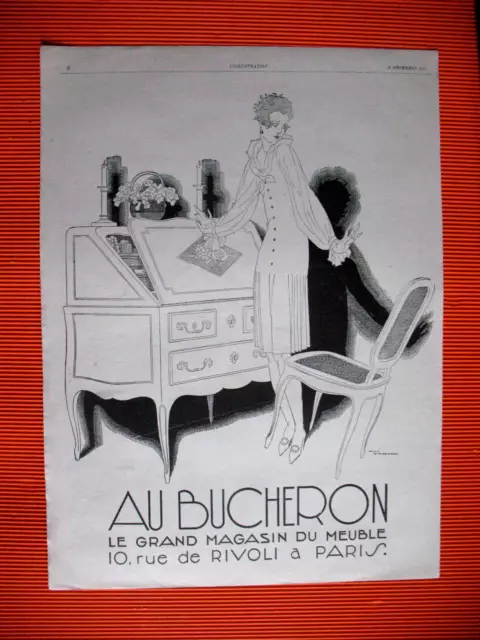 PUBLICITE DE PRESSE AU BUCHERON SECRETAIRE ILLUSTRATION RENé VINCENT AD 1927