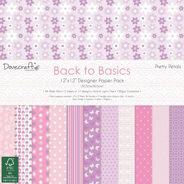 Dovecraft Back to Basics Pretty Petals FSC 12 x 12 Paper Pack for Cards and Craf