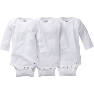 Gerber Long Sleeve Onesies Bodysuit White Snap Preemie 3 Pack New w/ Tags