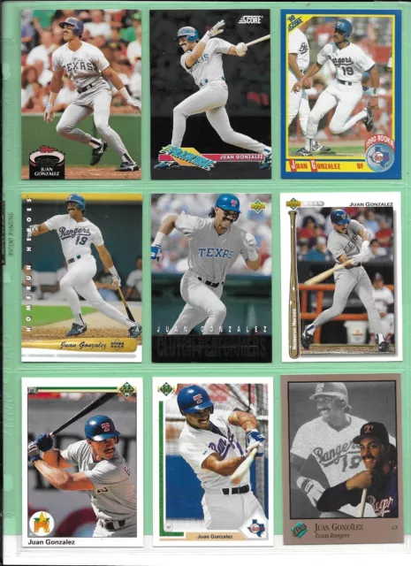 Lot of 25 Various JUAN GONZALEZ Baseball Cards - Rookies & Regular