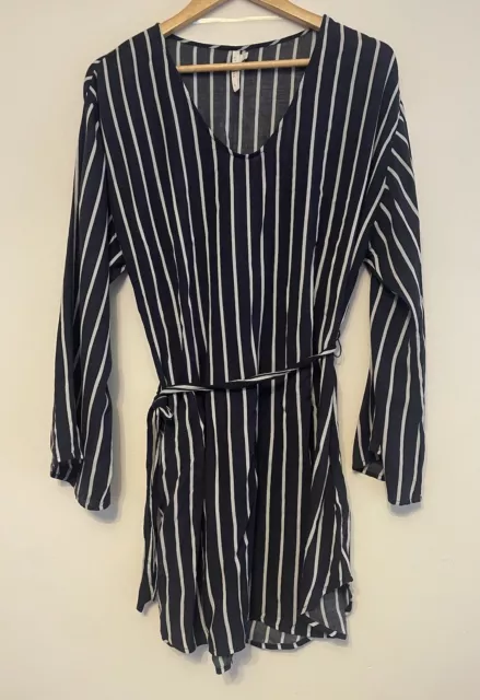 SEAFOLLY Off The Shoulder Dress Size M (AU 10-12) Blue White Stripe Kaftan Cover