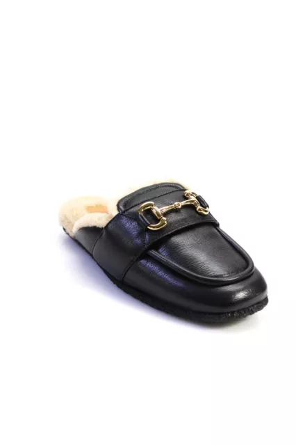 Gucci Womens Leather Gold Tone Horsebit Slide On Mules Black Size 36.5 6.5