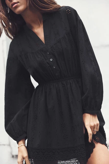 ZARA NEW MINI Dress With Contrasting Embroidery Black White Boho Chic Size  Xs-Xl 54.99 - PicClick UK