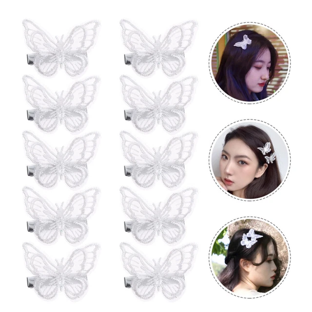 10 pz clip per capelli farfalla in pizzo nastro fiocchi per capelli sposa perla