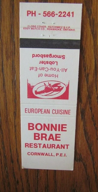 Animal - Lobster Matchbook Matchcover: Bonnie Brae Restaurant (Cornwall, Pei) F1
