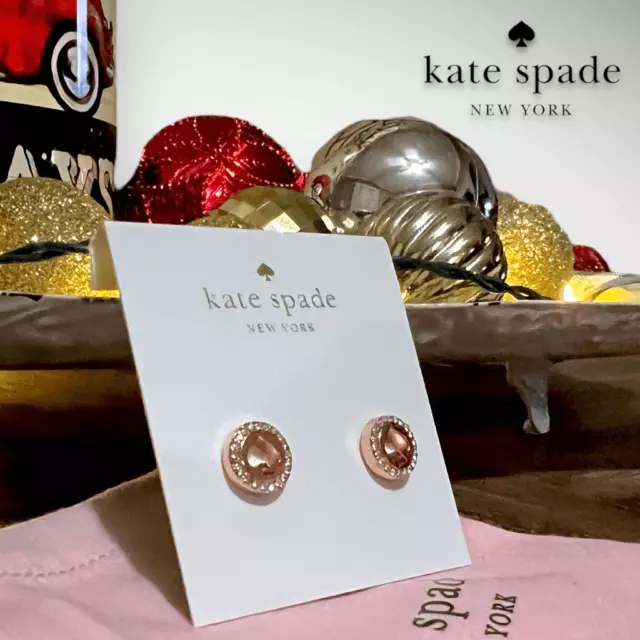 New  Kate Spade Rose Gold Spot the Spade’ Pave Halo Spade Studs Post Earrings