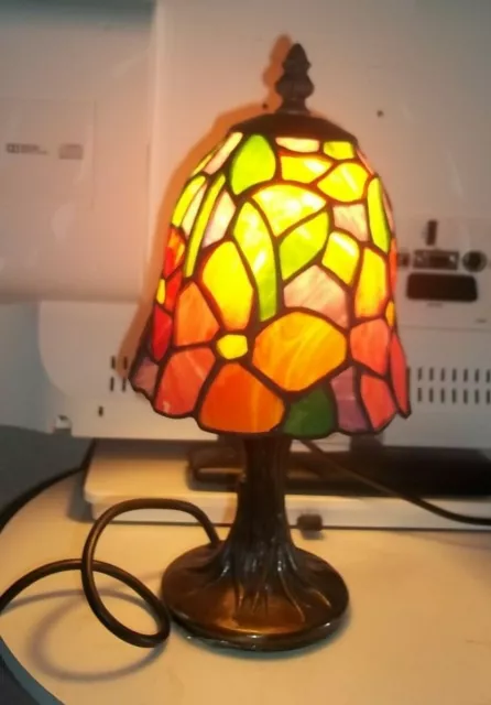 Vintage Tiffany Style Table Lamp Leaded Glass Shade
