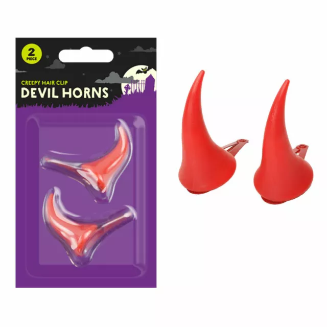 RED DEVIL HORNS HAIR CLIPS Halloween Clip-On Fancy Dress Accessory HAL1328 UK