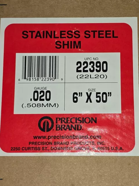 New Roll Of Stainless Steel Shim Stock .020" X 6" X 50" Precision Brand