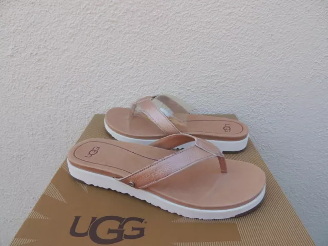 Ugg Lorrie Metallic Rose Gold Leather Flip Flop Sandals, Us 9.5/ Eur 40.5 ~Nib