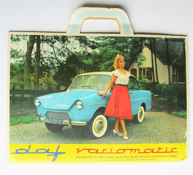 Vintage DAF Variomatic Automobile Holland Cardboard Tote Advertisement Large Art