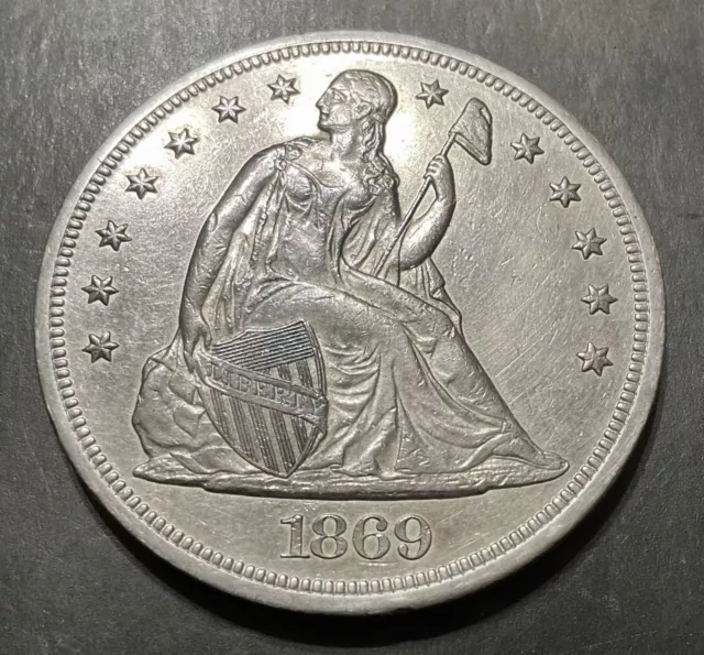 1869 UNC Seated Liberty Dollar $1 STUNNING antique coin silver collector date