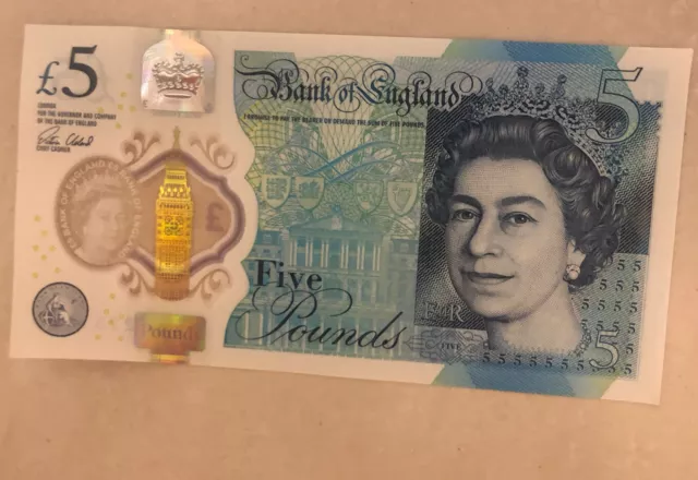 Rare collectable plastic polymer Bank of England £5 five pound note AA08