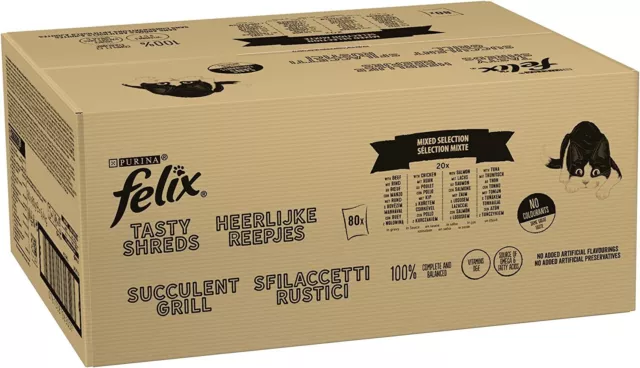 Felix Le Ghiottonerie Cibo Umido Gatti Manzo Pollo Salmone Tonno 80 Buste da 85g
