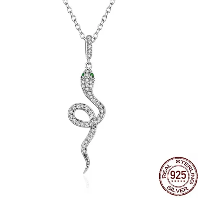 Damen Schmuck Halskette Anhänger Schlange Grüne Augen 925 Sterling Silber 102