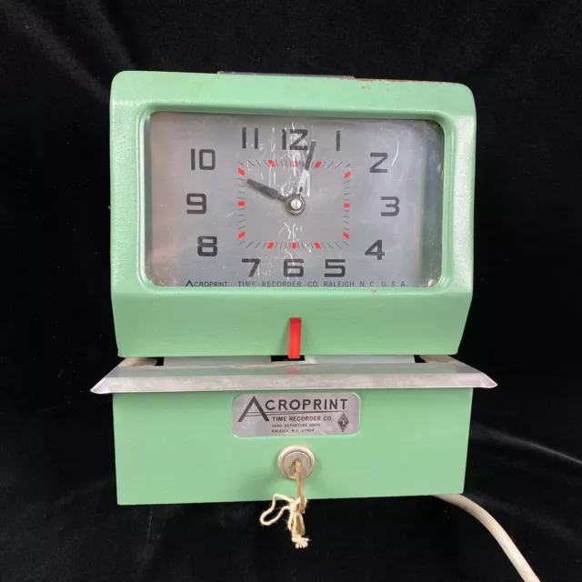 MCM Retro Acroprint Time Punch Clock Recorder Model 150NR4 Works WELL WITH Key