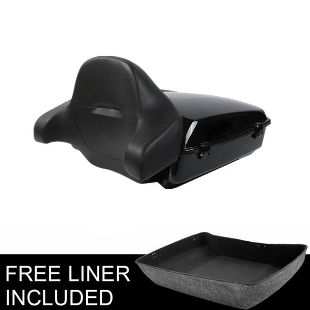 Black Chopped Pack Trunk w/ Backrest Pad Fit For Harley Tour Pak Road King 14-23
