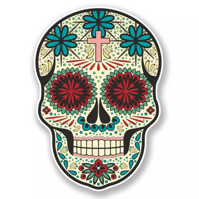 2 x 10cm Sugar Skull Vinyl Sticker Decal Laptop Car Bike Helmet Girls Gift #6636